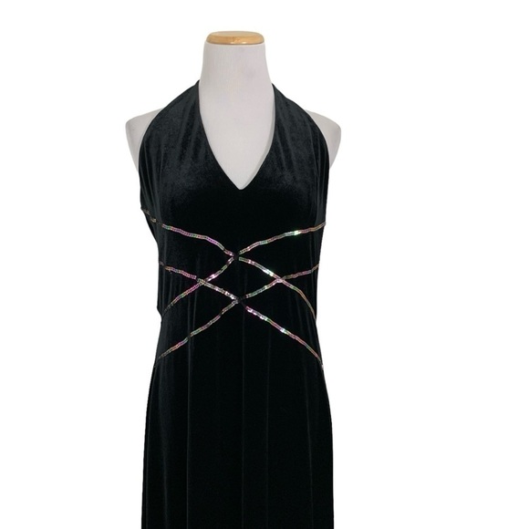 Vtg Jessica McClintock Gunne Sax Velour Long Gown Rainbow Sequin 90s Womens 11 - Picture 1 of 17